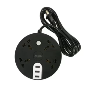 A "2M Power Strip Multiple Sockets with 3 USB Ports" with a power cord attached to it.