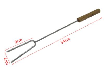 A 3Pcs Barbecue Bbq Grill Fork Needle Turner Clip Accessories with a wooden handle.