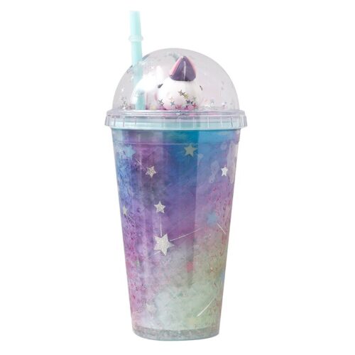 500Ml Colorful Cartoon Unicorn Plastic Straw Cup