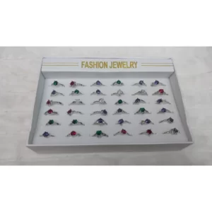 A display of Fashion Stainless Steel Rings in a box.