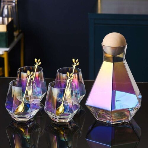 7Pcs Colorful Diamond Dicanter Set With 6 Cups