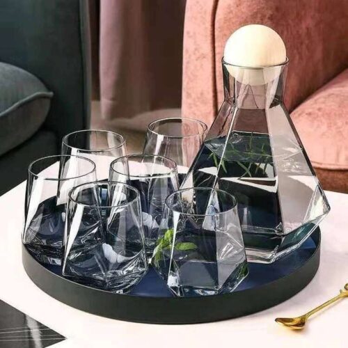 7Pcs Transparent Diamond Decanter Set With 6 Cups