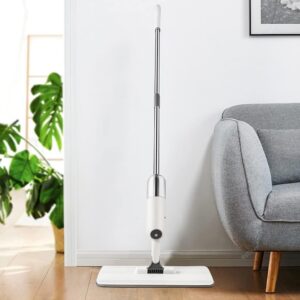 An Aurora water spray mop on a wooden floor in a living room.