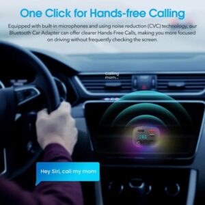 A person in a car is using a Car Audio Fm Transmitter Receiver Auto Mp3 Player.