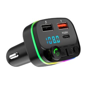 A black Car Audio Fm Transmitter Receiver Auto Mp3 Player with a colorful display.
