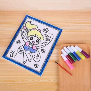 A Children drawing Toys Mini Whiteboard of a fairy on a wooden table.