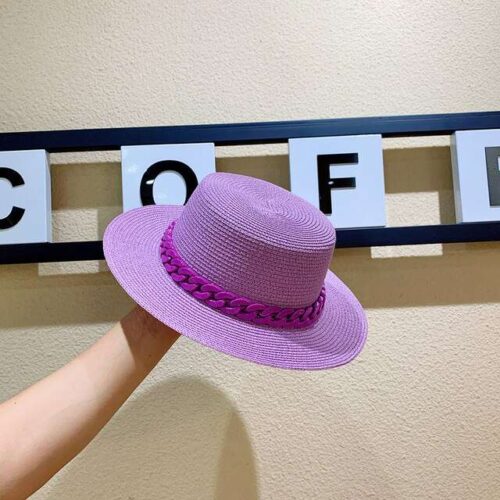 Ladies Flat Top Straw Sun Hat