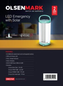 Olsen mark Portable Rechargeable LED Light with solar.