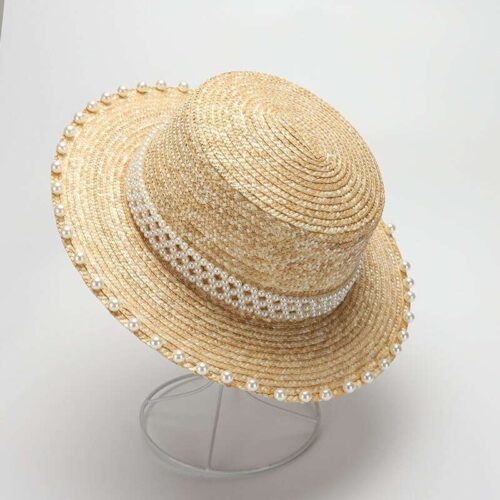 Pearl Decoration Raffia Sun Hat
