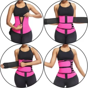 Four images of a woman wearing a Two Strap Compression Waist Trainer Corset.