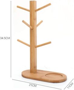A Wooden Shelf Drying Rack with a bamboo tree on it.