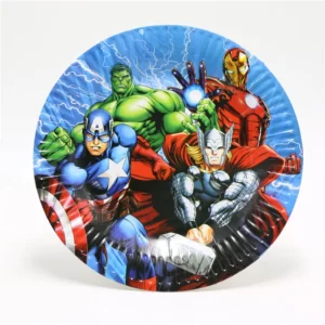 Cartoon Kids Birthday Multiple Character Plates with avengers characters on them.