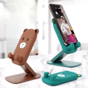 A Foldable Adjustable Phone Stand with a bear on it.
