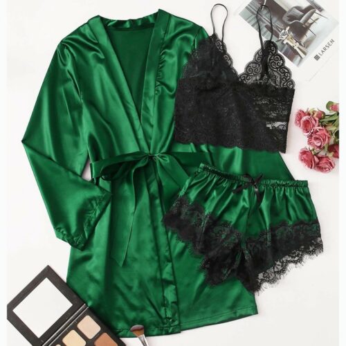 3Pcs Lingerie Set Women Nightdress
