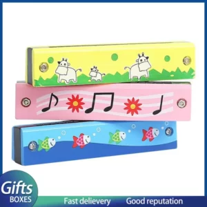 Three Harmonicas for Children with music notes on them.