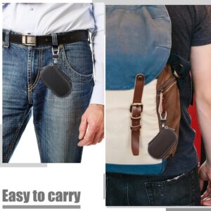 Two pictures of a man with a Keychain with Carabiner Hook and an easy to carry bag.