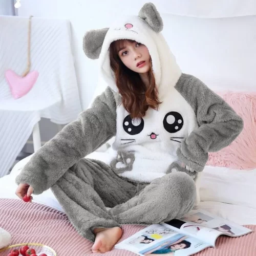 Women Flannel Winter Cute Sleepwear Pajamas