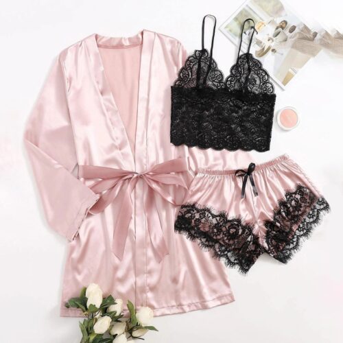 3Pcs Lingerie Set Women Nightdress