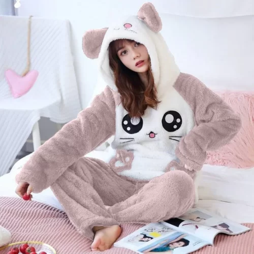 Women Flannel Winter Cute Sleepwear Pajamas