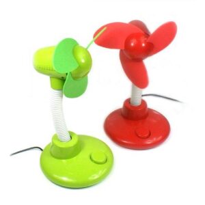 A red and green Usb Mini Flower Fan sitting on top of a white surface.