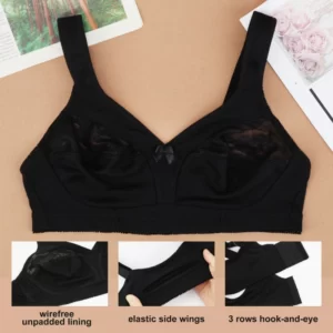 A black V Neck Breathable Fashion Big Plus Size Lingerie Underwear with lace on the back.