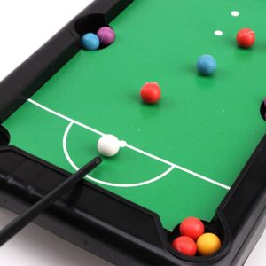 A Kids Travel Mini Pool Table Set with balls and a billiard ball.