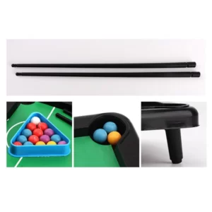 A Kids Travel Mini Pool Table Set with balls and a cue.