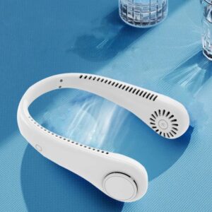 A Wearable Air Cooler & Purifier with a glass of water next to it.