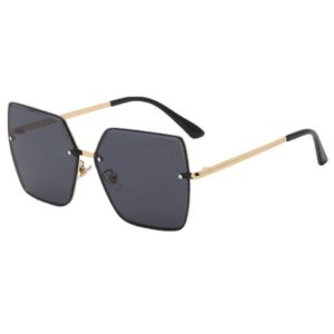 A pair of sunglasses with gold and black frames.