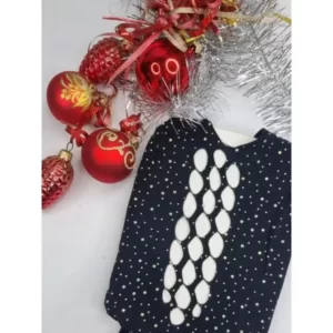 A Women's Sexy Bodysuit With Rhinestones with snowflakes and ornaments on it.