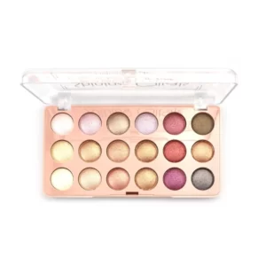 A Multi Shimmer Longlasting Eyeshadow palette in a clear case on a white background.