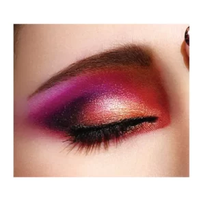 A woman's eye with Multi Shimmer Longlasting Eyeshadow in purple and pink.