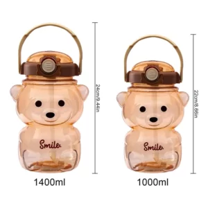 A set of two Transparent Bear Water Bottle water bottles, one with a handle and the other with a lid.
