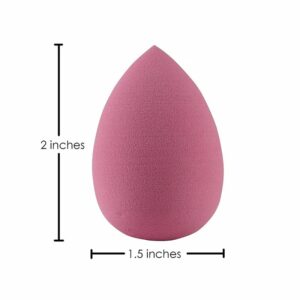 A pink Makeup Sponge with measurements.