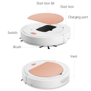A diagram showing the parts of a robot vacuum cleaner.