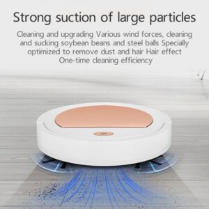 An image of a vacuum cleaner with the words strong suction large particles.