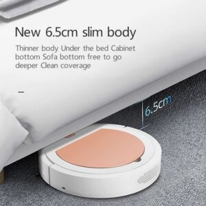 A bed with a robotic vacuum cleaner on top of it.