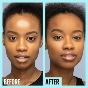 Before and after pictures of a woman's Face Primer Makeup.