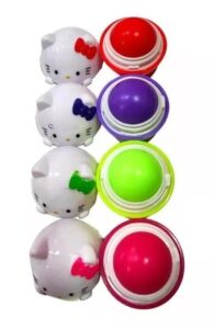 Hello Kitty Lip Balm shaped ice cubes in different colors.
