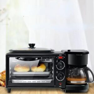 A black toaster oven with a Multi-Functional Fully Automatic Coffee Machine.