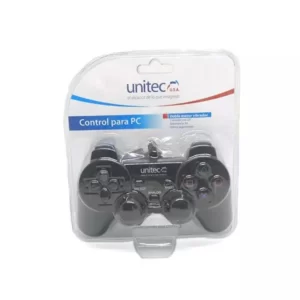 A black Dualshock Pc Control Analog Usb GamePad controller in a package.