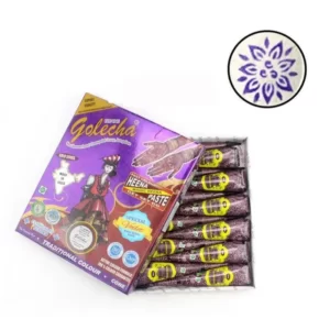 A box of Henna Tatto Cream Ink chocolates with a purple design on it.