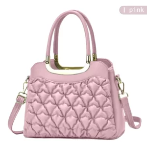 A pink Fashion Ladies Shoulder Bag with a quilted pattern.