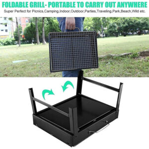 A man is holding a Portable Barbecue Grill with a solar panel.