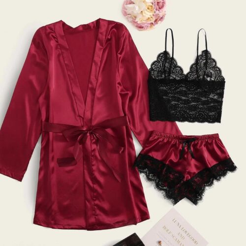3Pcs Lingerie Set Women Nightdress