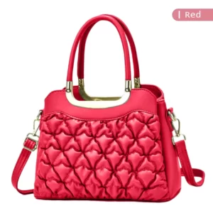 A red Fashion Ladies Shoulder Bag with a quilted pattern.