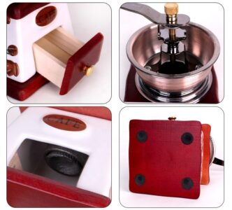 Four pictures of a Retro Coffee Grinder with different parts.