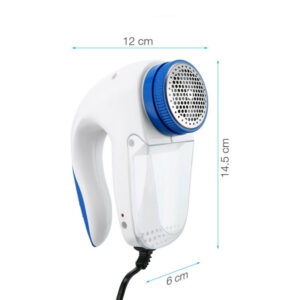A white and blue electric dryer with a blue cord.
