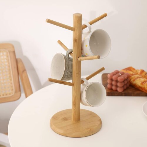 Bamboo Wooden Six Cup Holder Rack